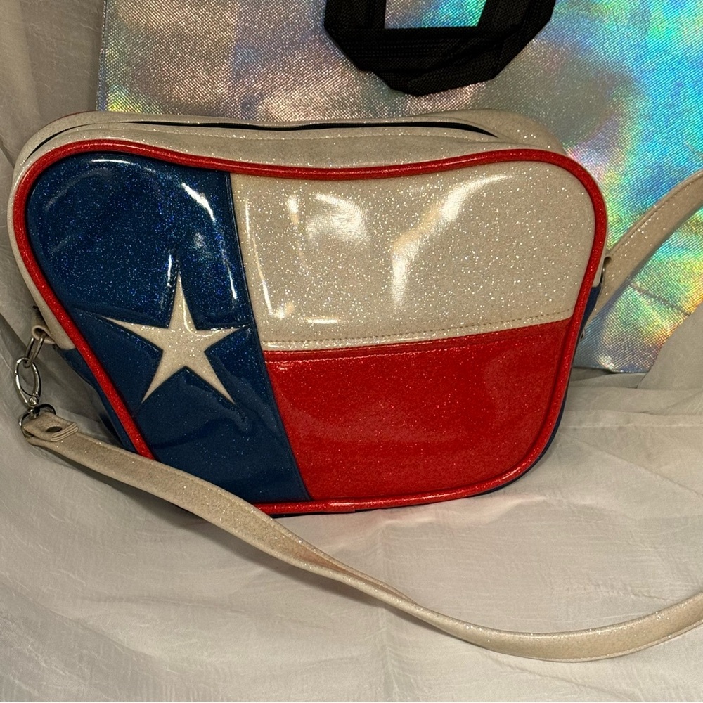 Double K Originals Red White & Blue crossbody bag Star Texas Vinyl Glitter gift💝 - Picture 2 of 16